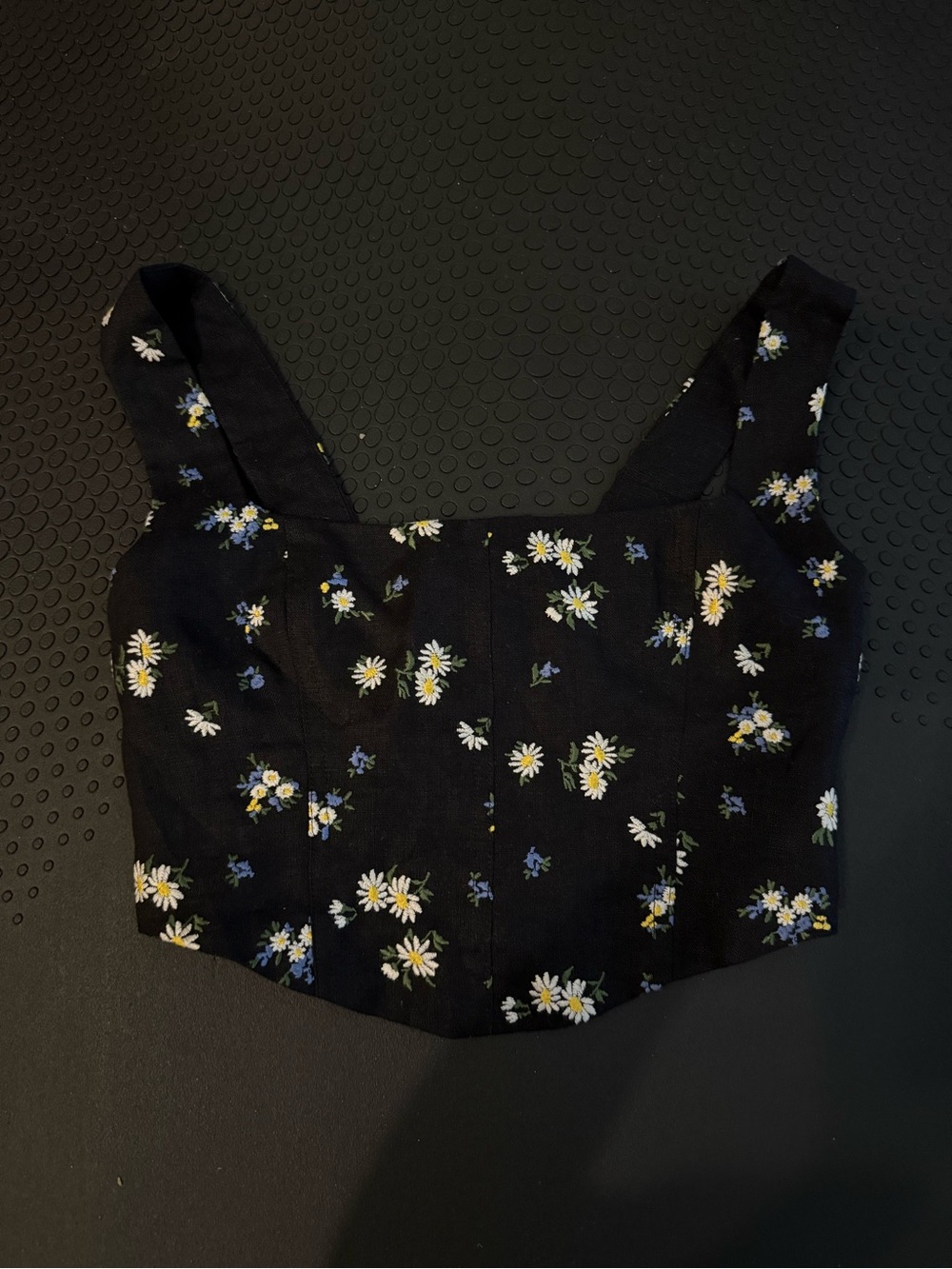 Reformation Black Floral Square-Neck Crop Top